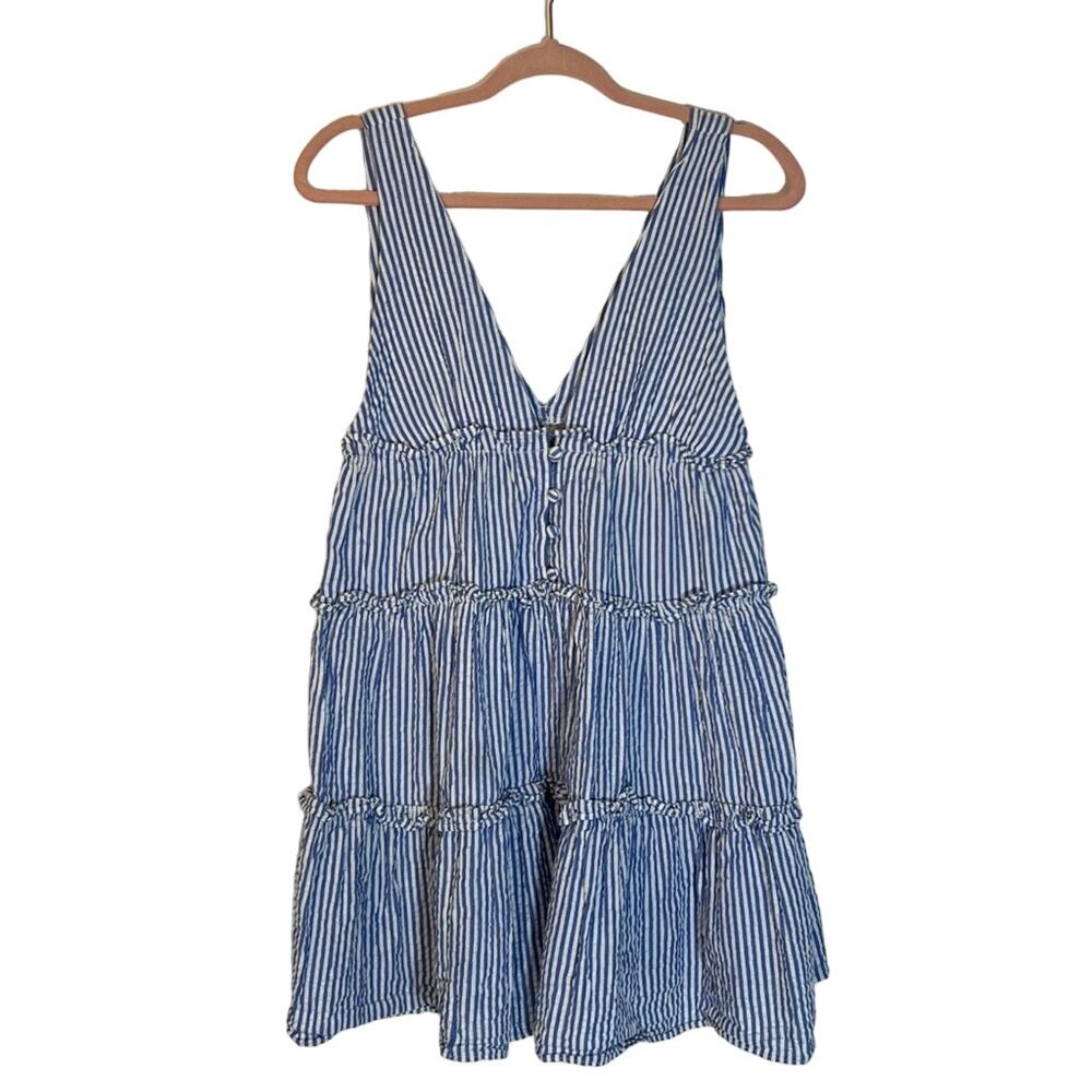 Asos Blue & White Seersucker Stripes Sleeveless Cotton Tiered Beach Dress Size 2